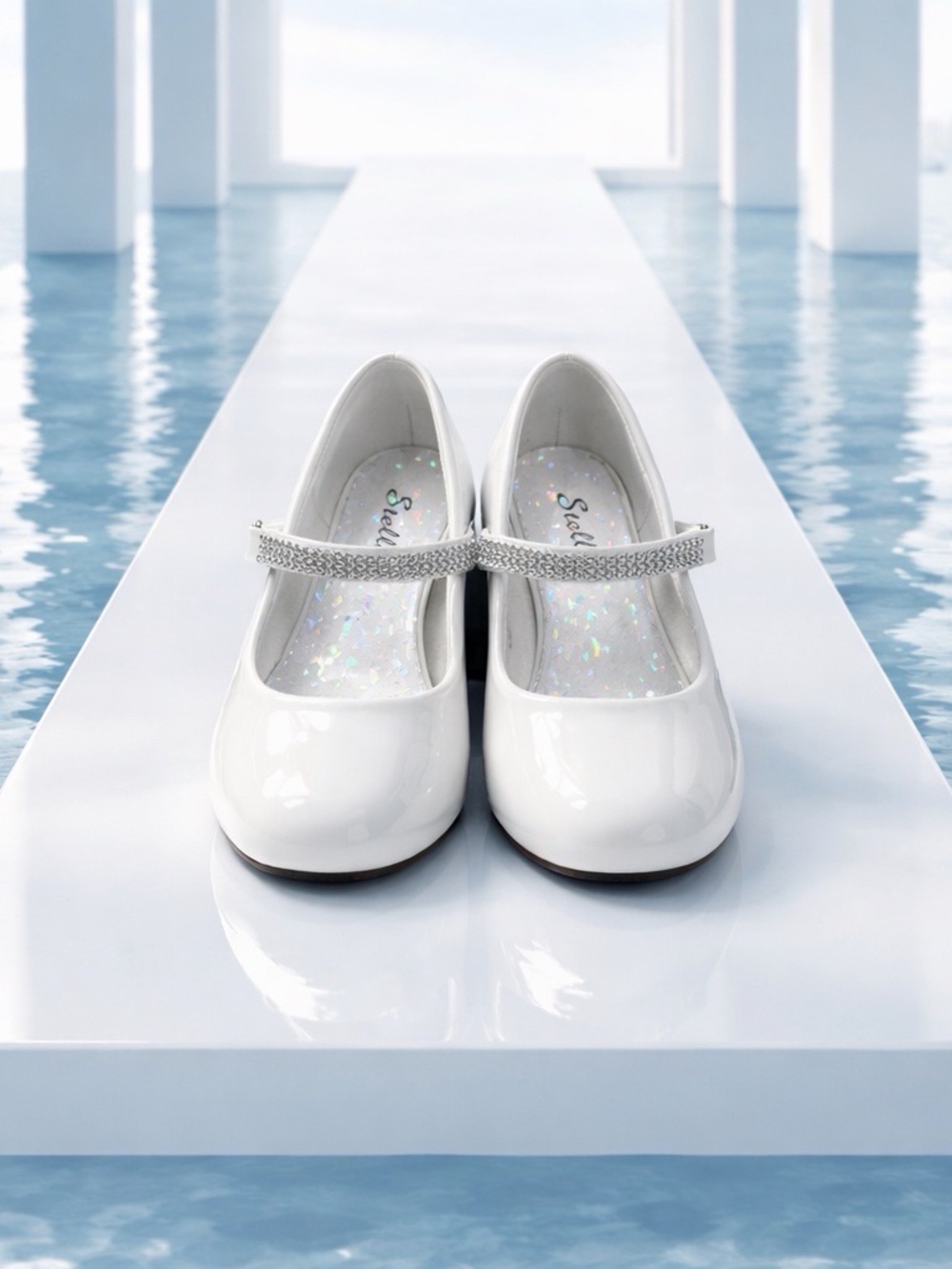 Sparkle Strap White Patent Mary Jane Kids Dress Shoes Size 13